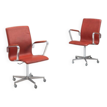 Arne Jacobsen Oxford office chairs in cognac leather Fritz Hansen Denmark 1967