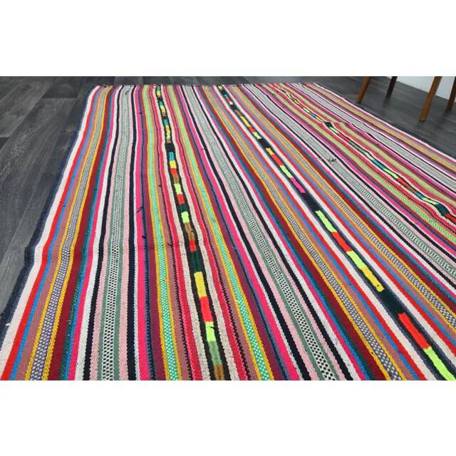 1970s Vintage Turkish Oushak Handmade Wool Cotton Red Runner Rug 172x354