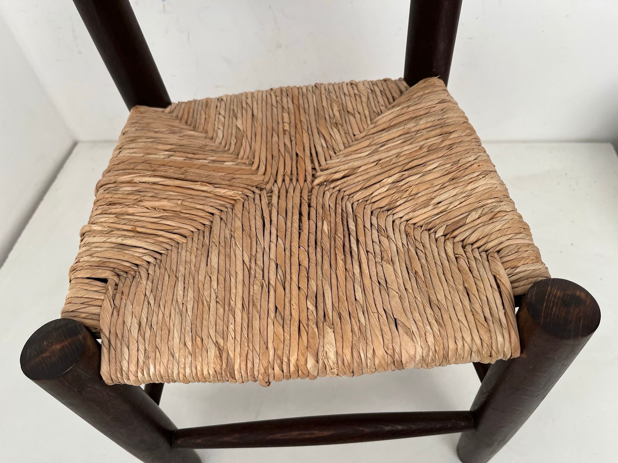 Wooden children's chair with vintage straw seat