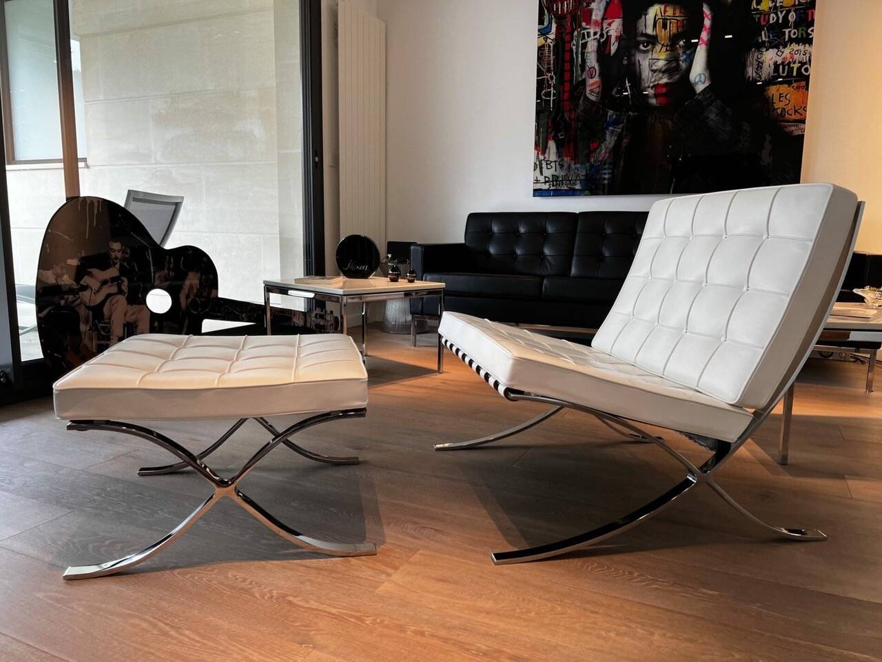 White Barcelona chair with ottoman – Knoll 2012 Edition -