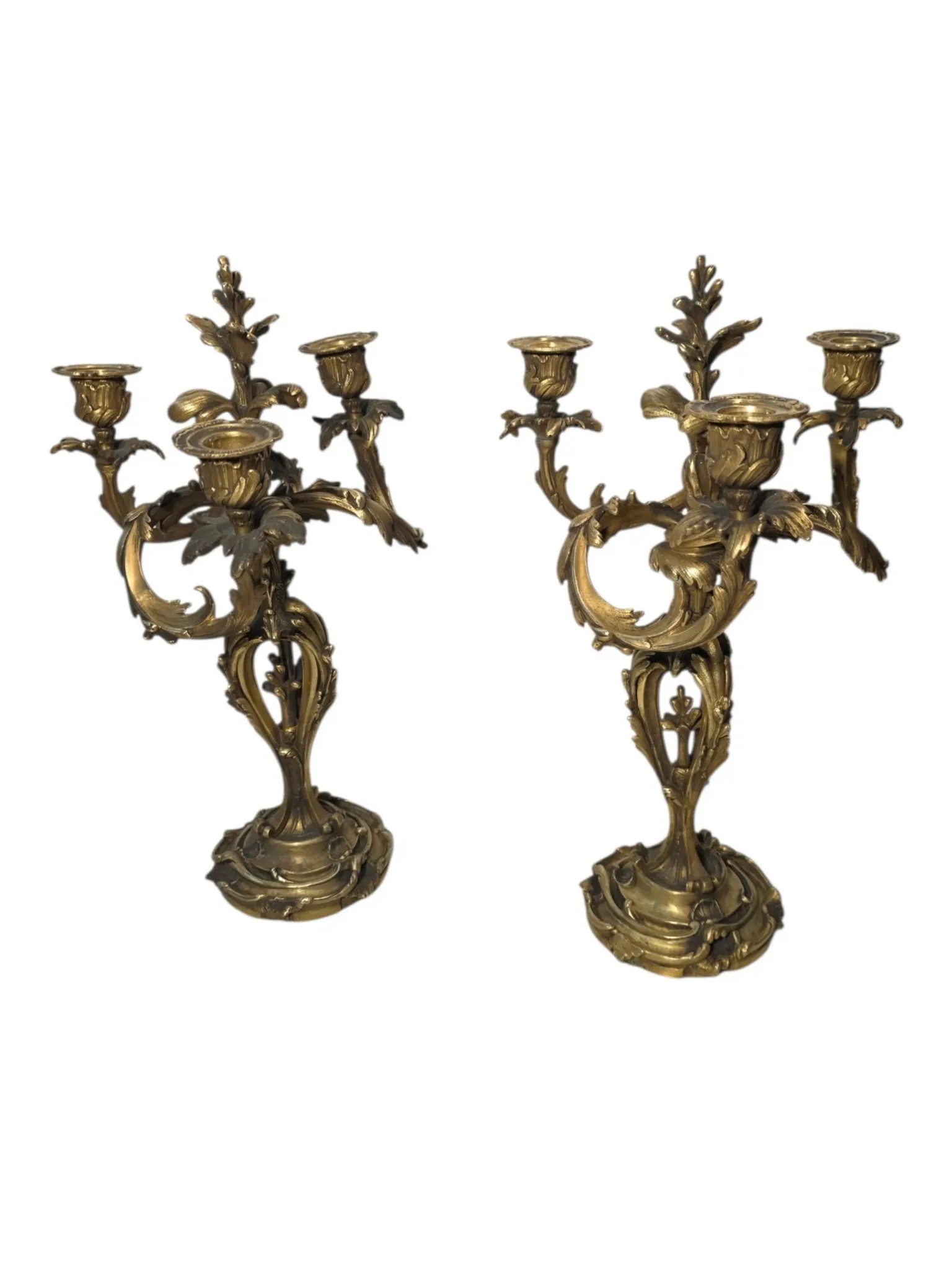 Pair of Louis XV style bronze candlesticks from the 19th century.