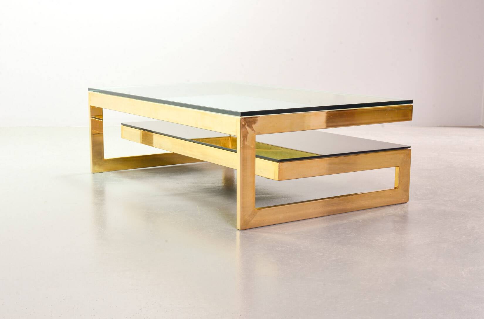 Belgo-Chrom Architectural G-Table 23-Carat Goldplated with Glass Tops 1970s