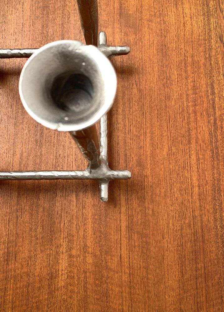 Brutalist sculptural cast aluminium candlestick Danish