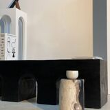 Bench in solid monoxyl wood, carved base in 3 arches - Black color