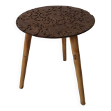 Vintage round table, tripod, carved wood