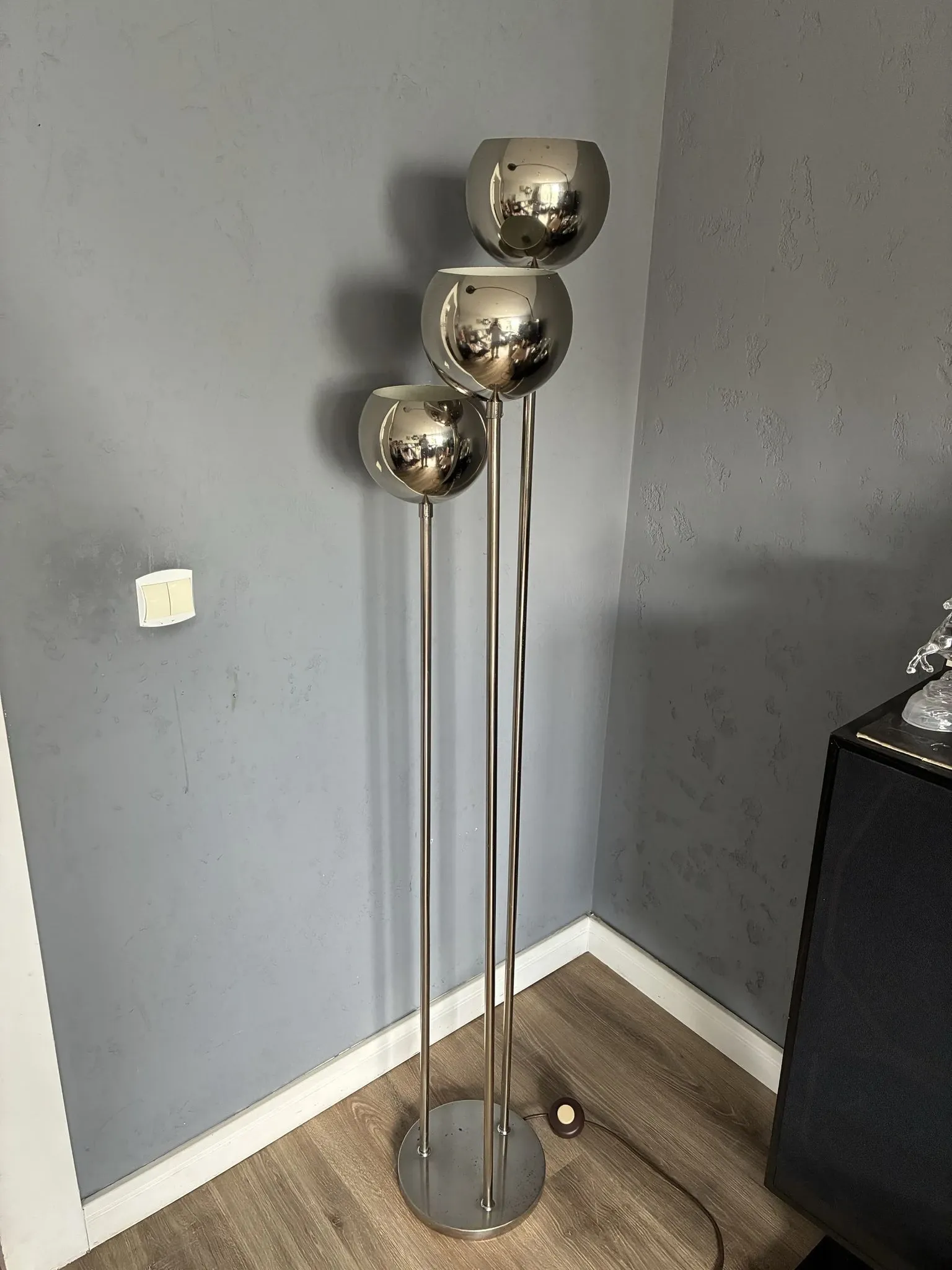 Baum Leuchten space age floor lamp with silver metal globes, 1970s