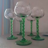 Set of 5 Alsatian liqueur glasses in chiseled crystal with twisted stem