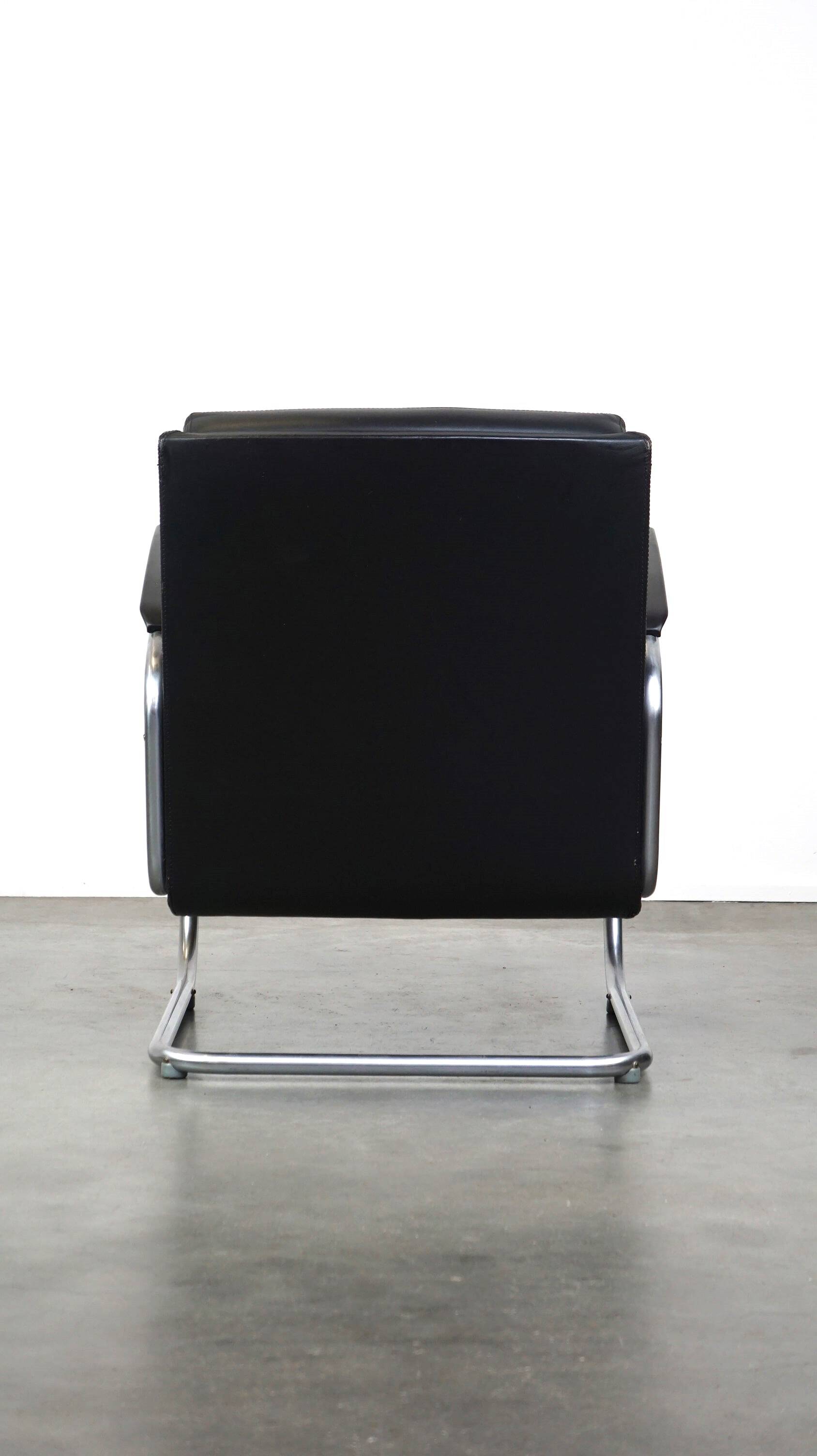 Vintage brown leather Bauhaus design armchair by Ahrend de Cirkel from the 1950s