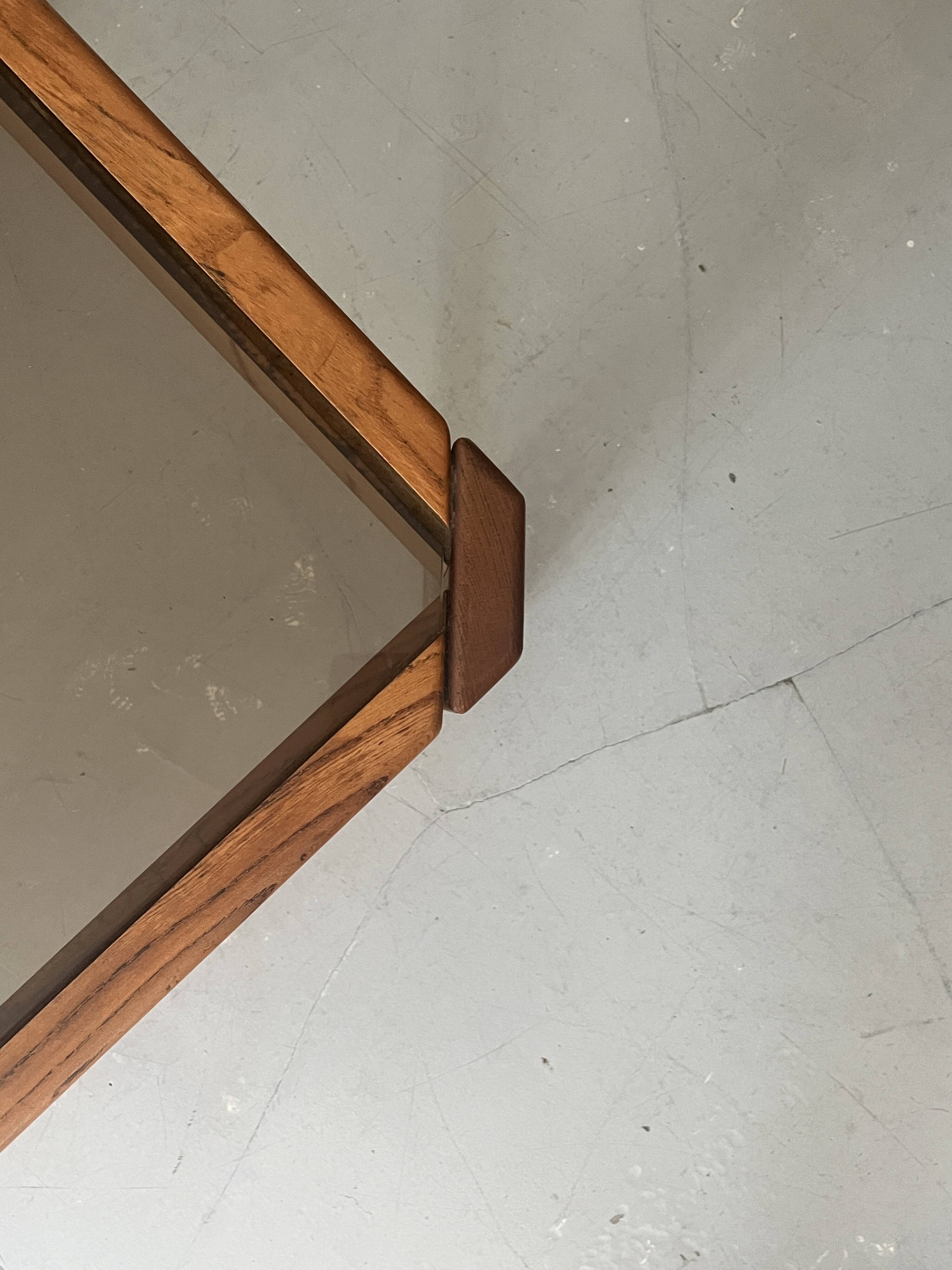 Vintage coffee table in elm and smoked glass, Maison Regain 1970