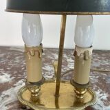 Louis XVI style two-light bouillotte lamp, green lampshade, hand-painted