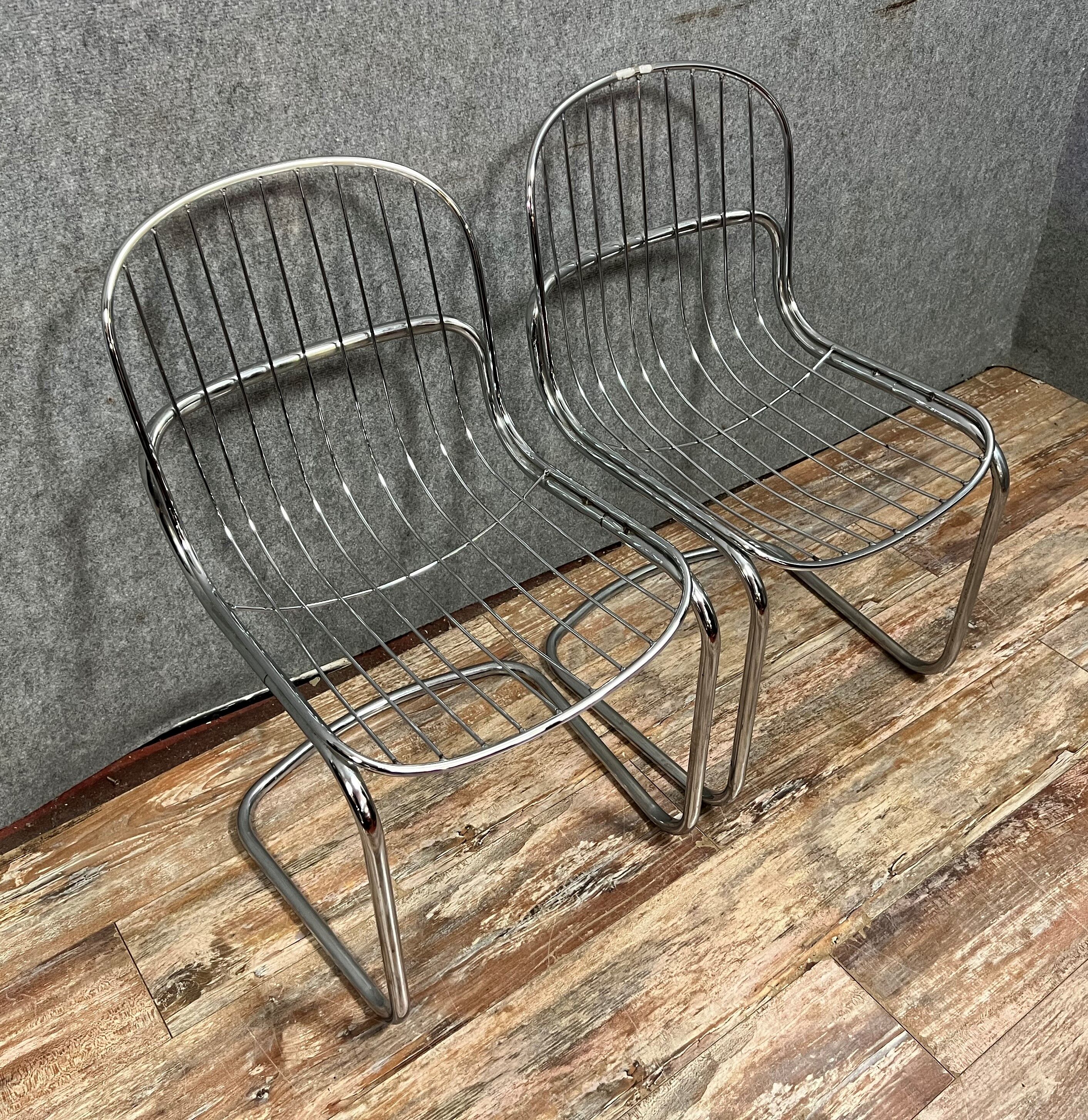 Pair of chromed metal chairs 1970