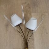 Mid-Century French Brass Sconces • Bullrush Design • Opaque Glass Shades