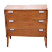 Chest of drawers of the 50s in teak compass feet 3 drawers