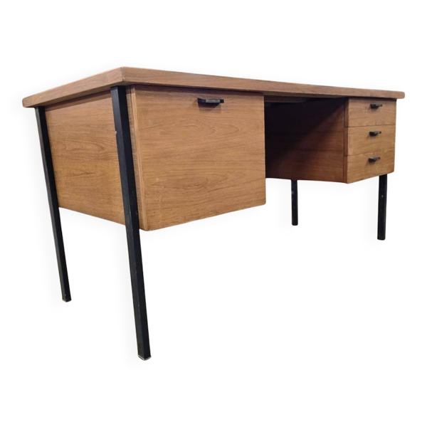 Bureau vintage en bois avec cadre en acier noir — Beyit