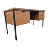 Vintage wooden desk with black steel frame