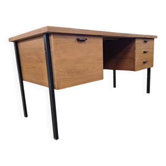 Vintage wooden desk with black steel frame