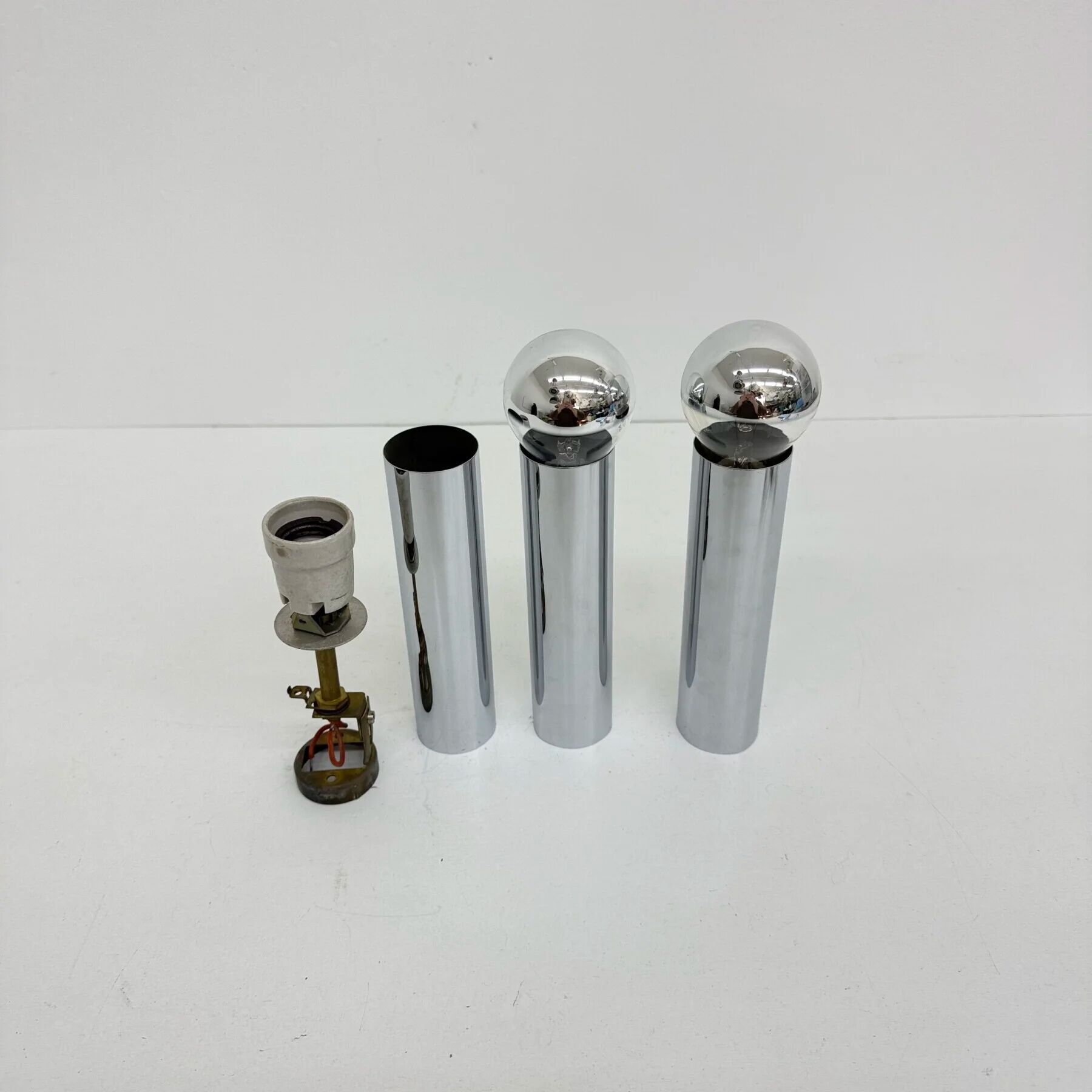 Set of 3 minimalist chrome tube ceiling / wall lamps, 1970s