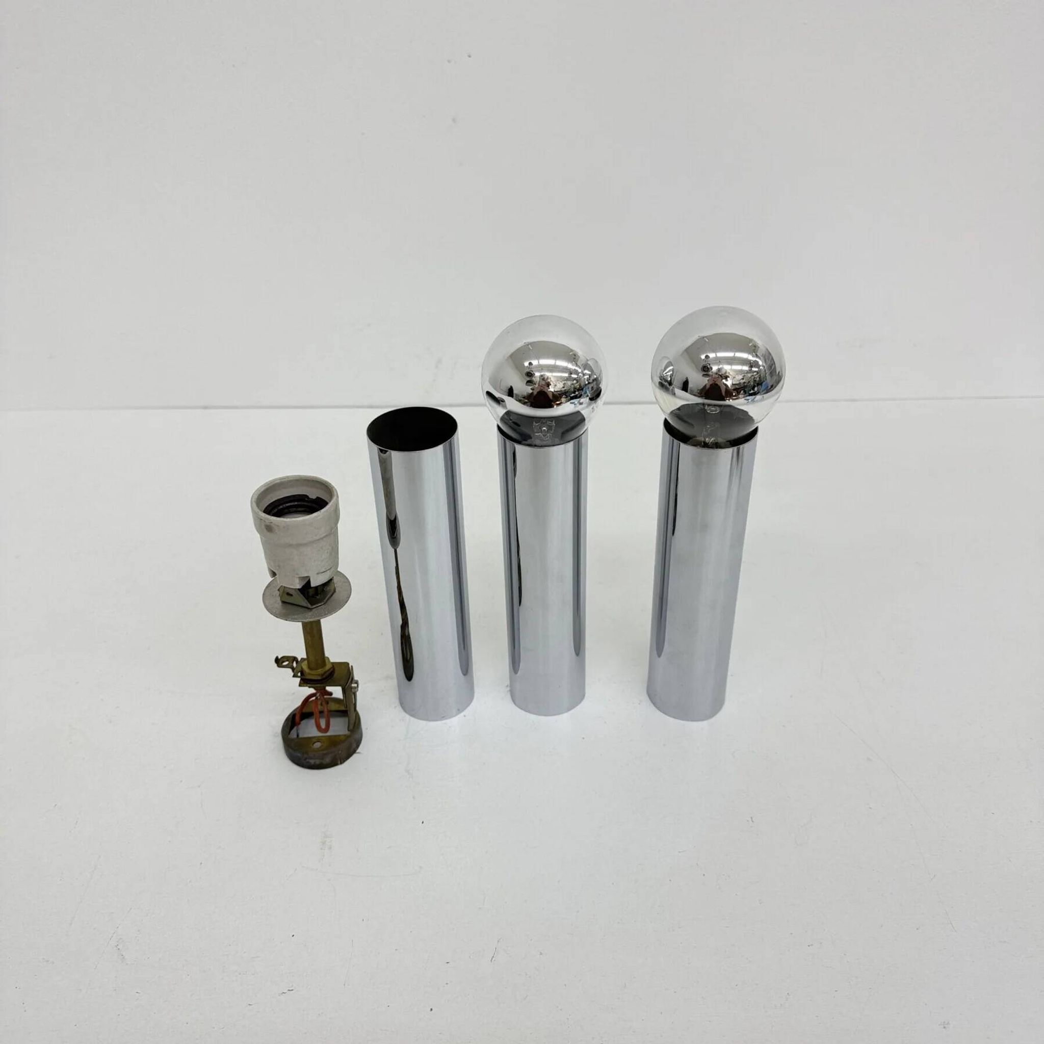 Set of 3 minimalist chrome tube ceiling / wall lamps, 1970s