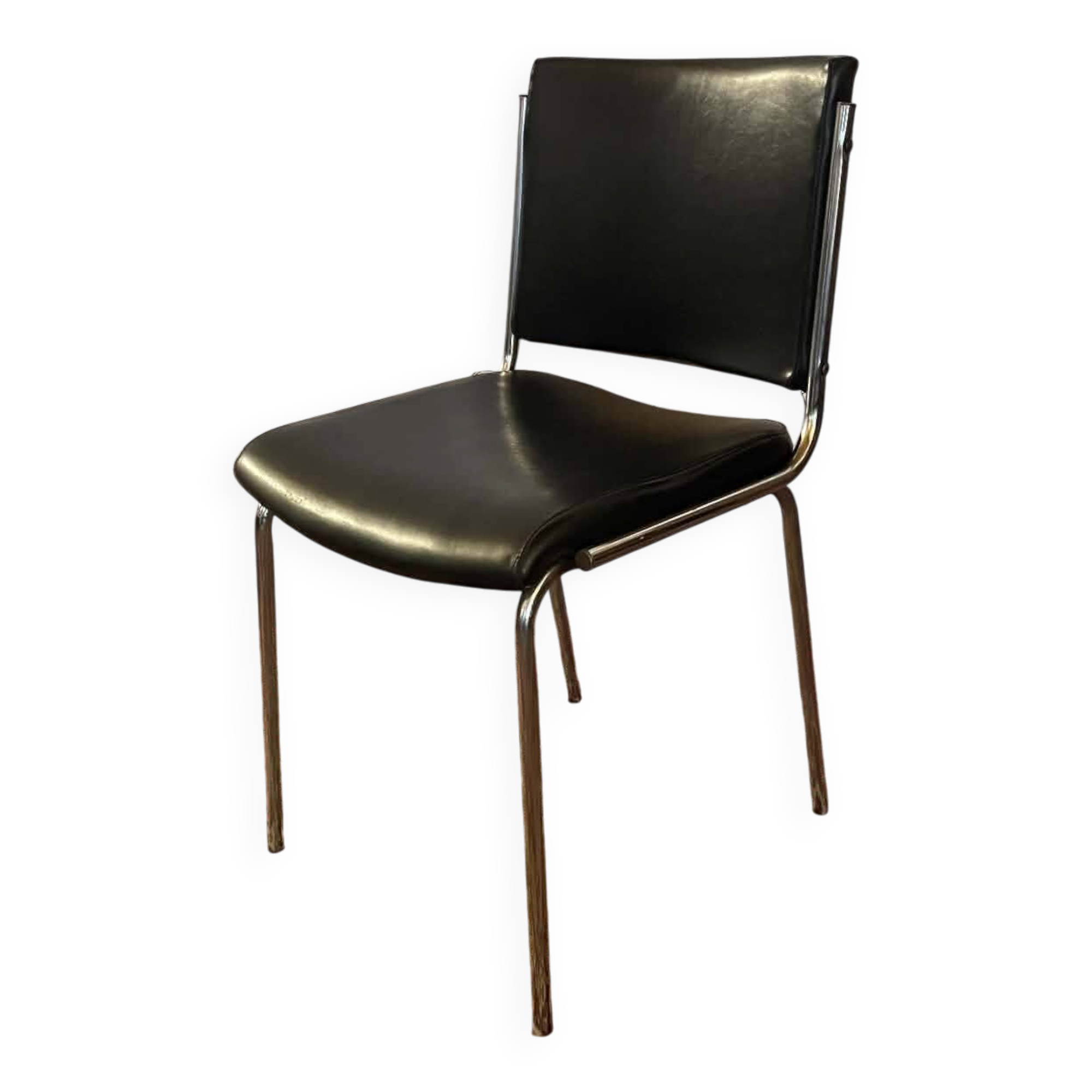 Vintage chair in black faux leather and chrome metal