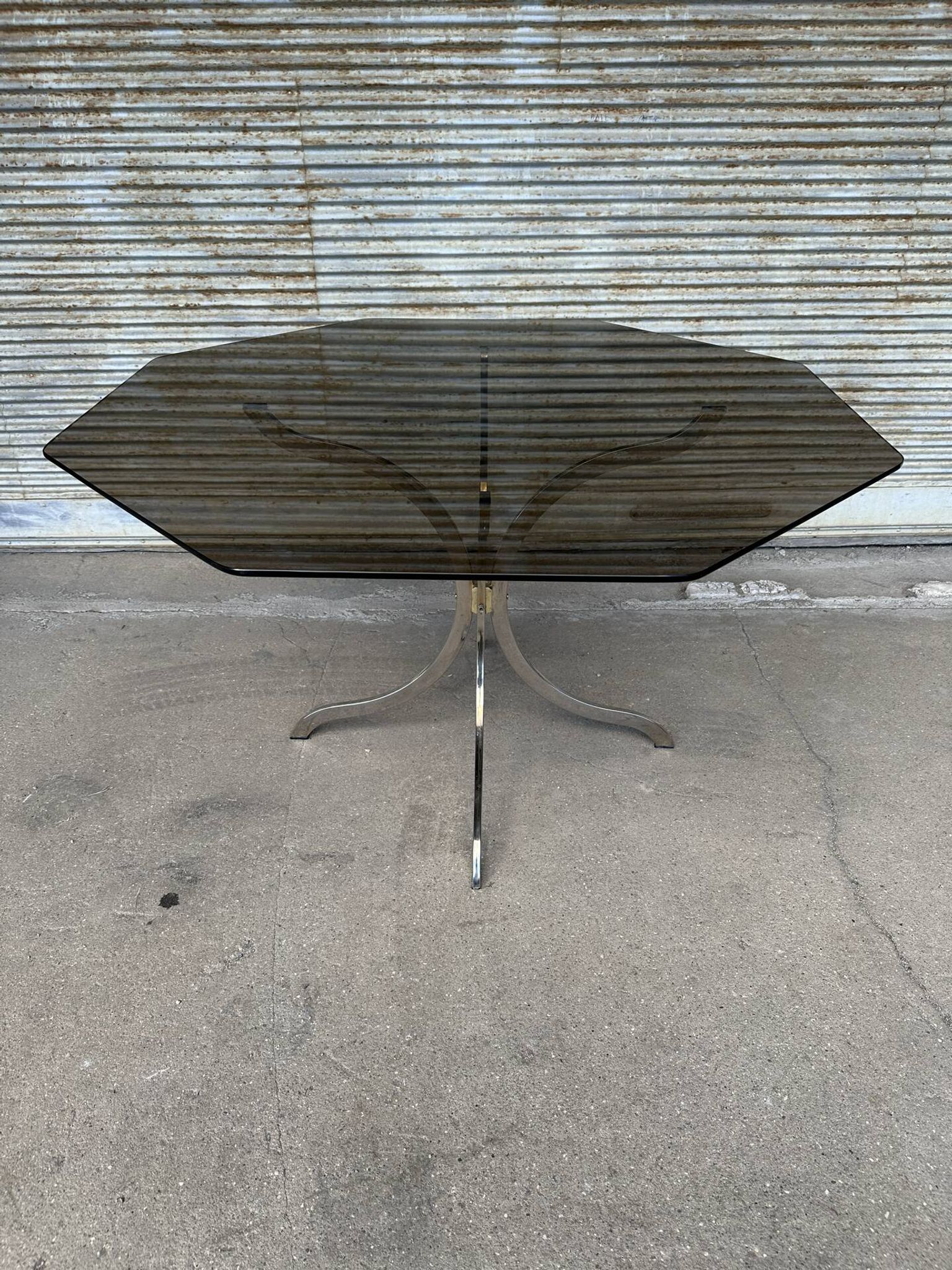 Smoked glass and chrome dining table, 1970s
