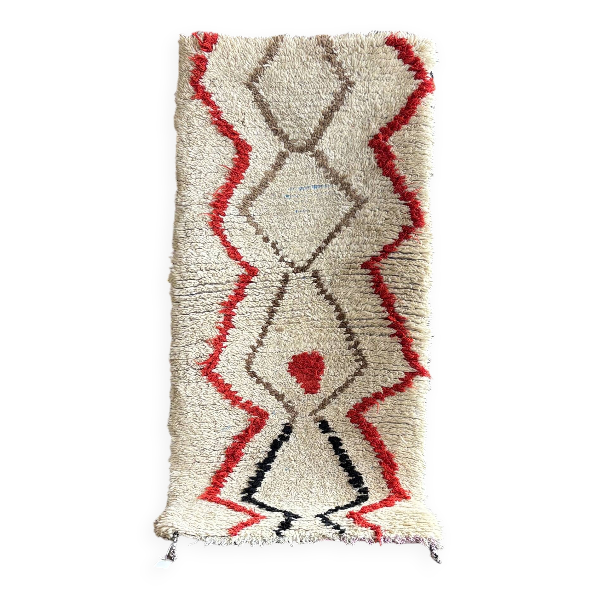 Tapis berbère vintage marocain  – 75x165 cm – Rouge & noir