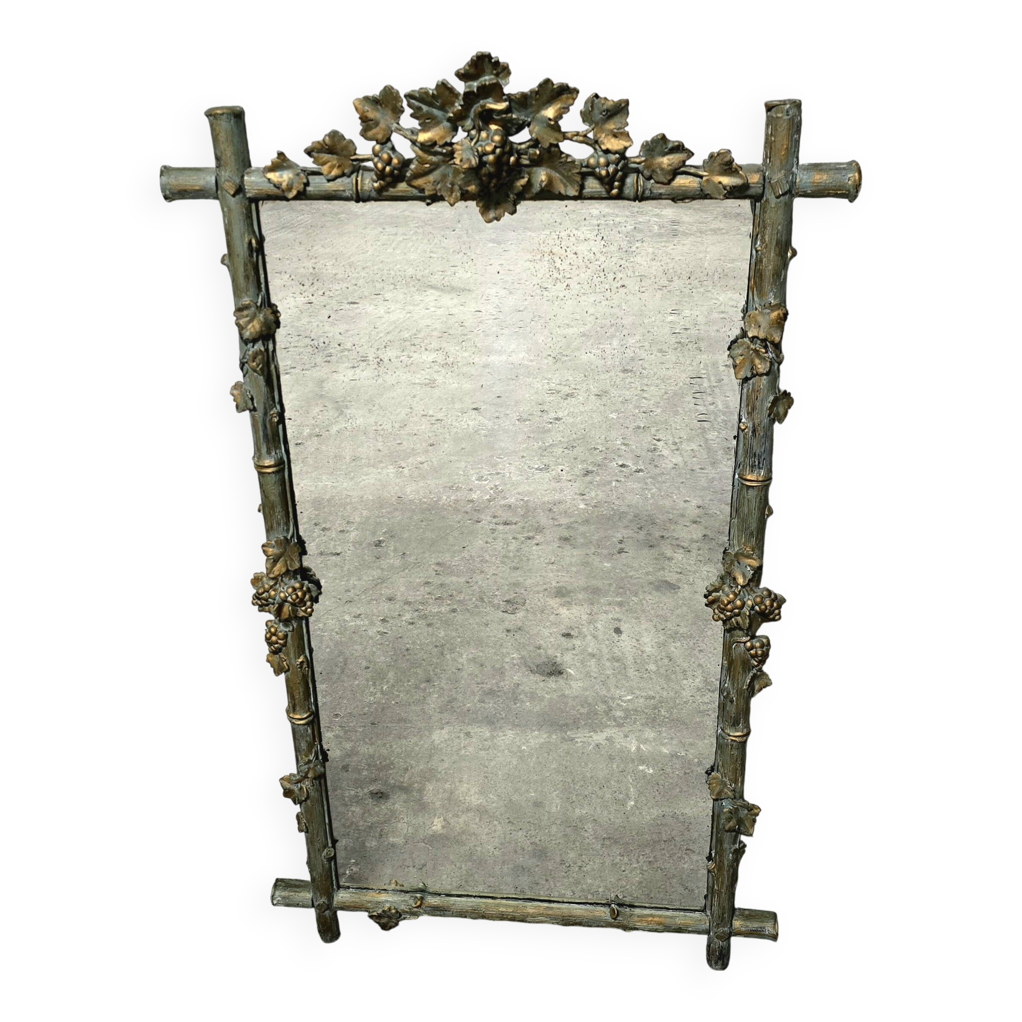 Large Wood and Patinated Stucco Mirror - Floral 1900s Period