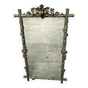 Large Wood and Patinated Stucco Mirror - Floral 1900s Period