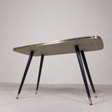 Vintage coffee table with glass top and angled legs, 1950s