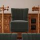 Danish Art Deco, set of 3 oak armchairs, reupholstered in green mohair, 1930s.