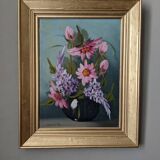 Acrylic painting on canvas, bohemian countryside decoration, flowers, still life