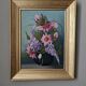Acrylic painting on canvas, bohemian countryside decoration, flowers, still life