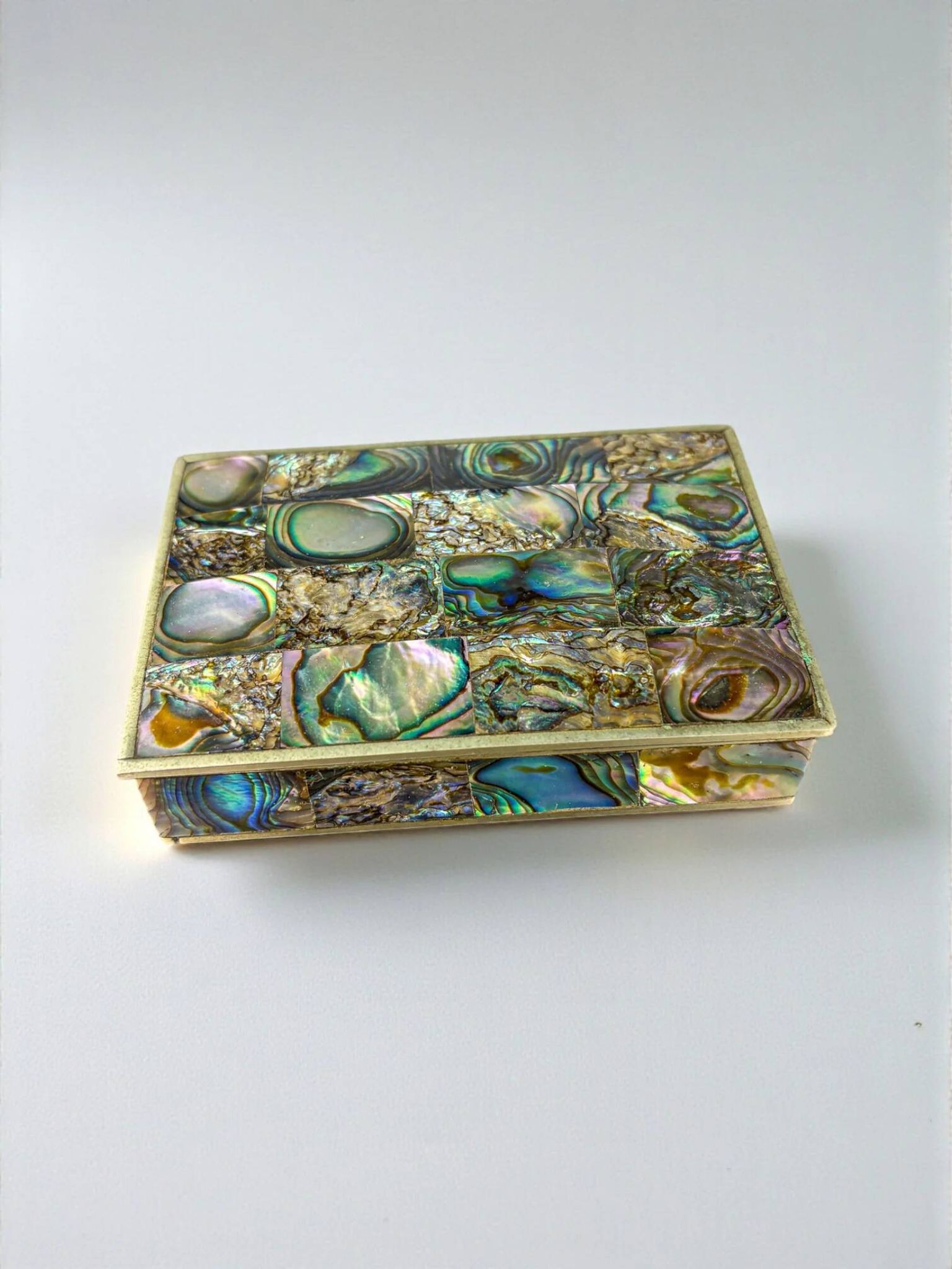 Abalone shell vanity box, alpaca and wood, Mexico, c.1970s