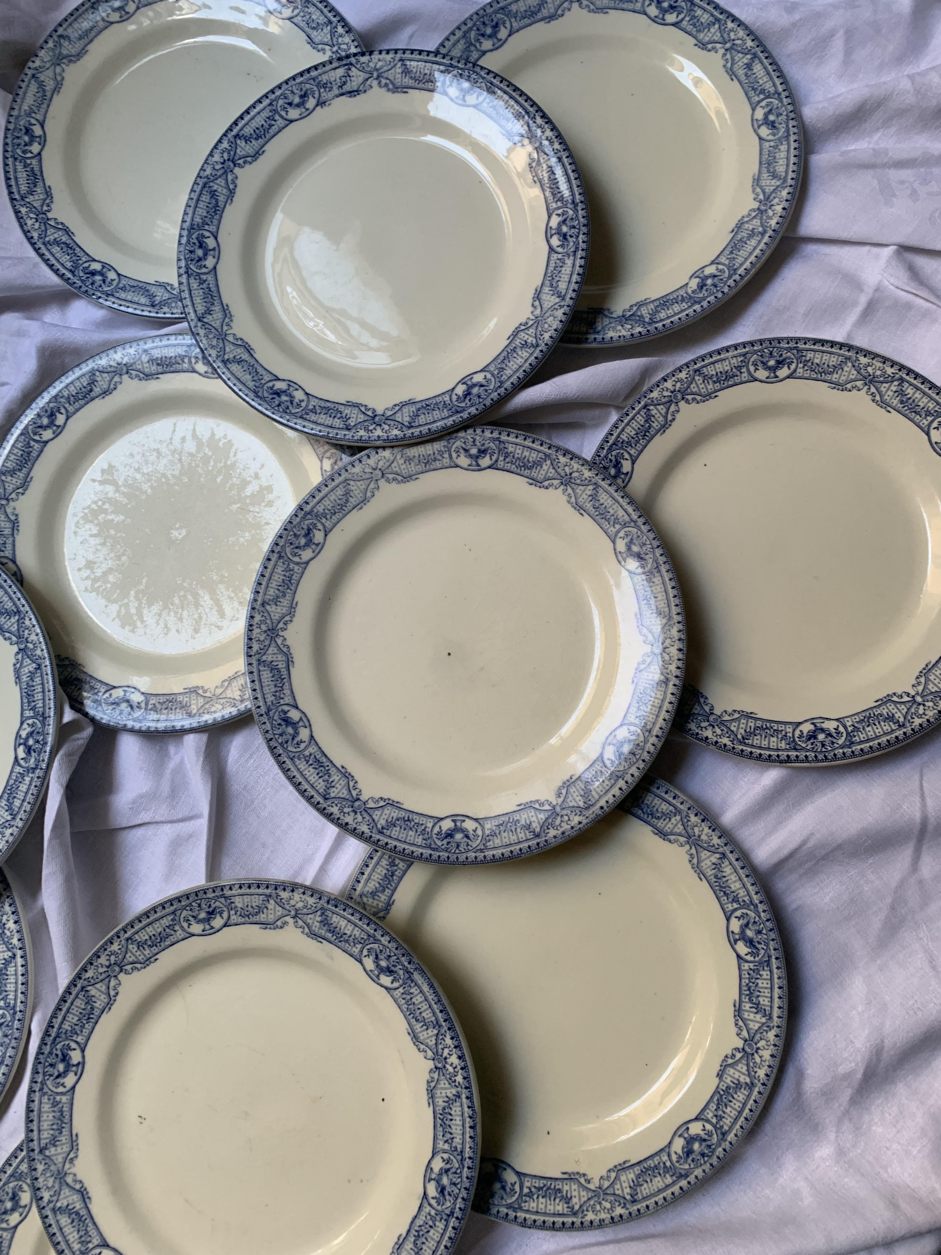 Set of flat blue plates