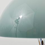 Rare Panthella table lamp by Verner Panton with a chrome base and grey shade.