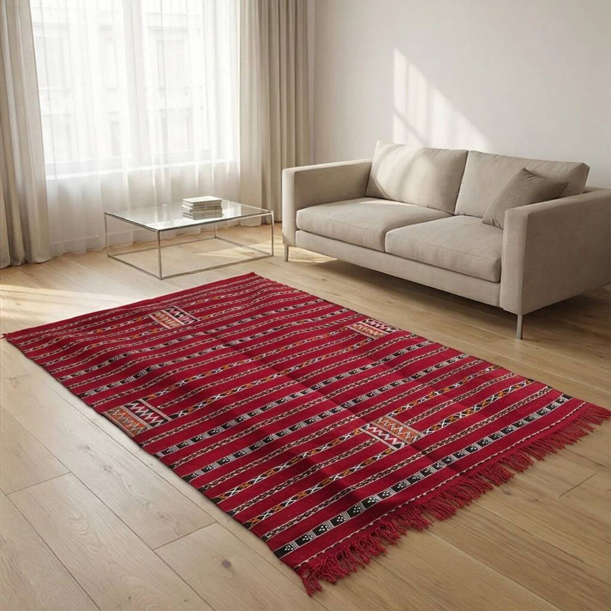 Tapis marocain kilim rouge 140x230 cm