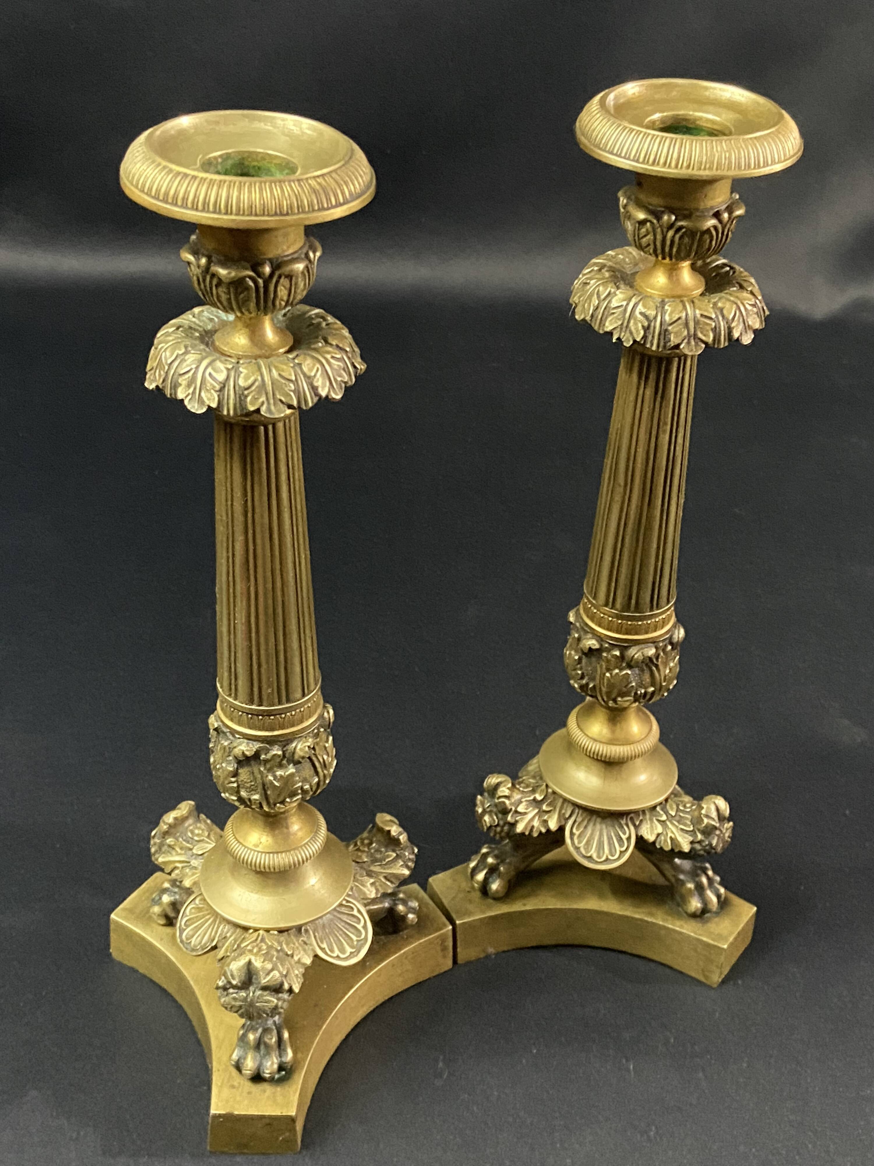 Pair of gilt and chiseled bronze candlesticks from the Restoration period