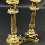 Pair of gilt and chiseled bronze candlesticks from the Restoration period