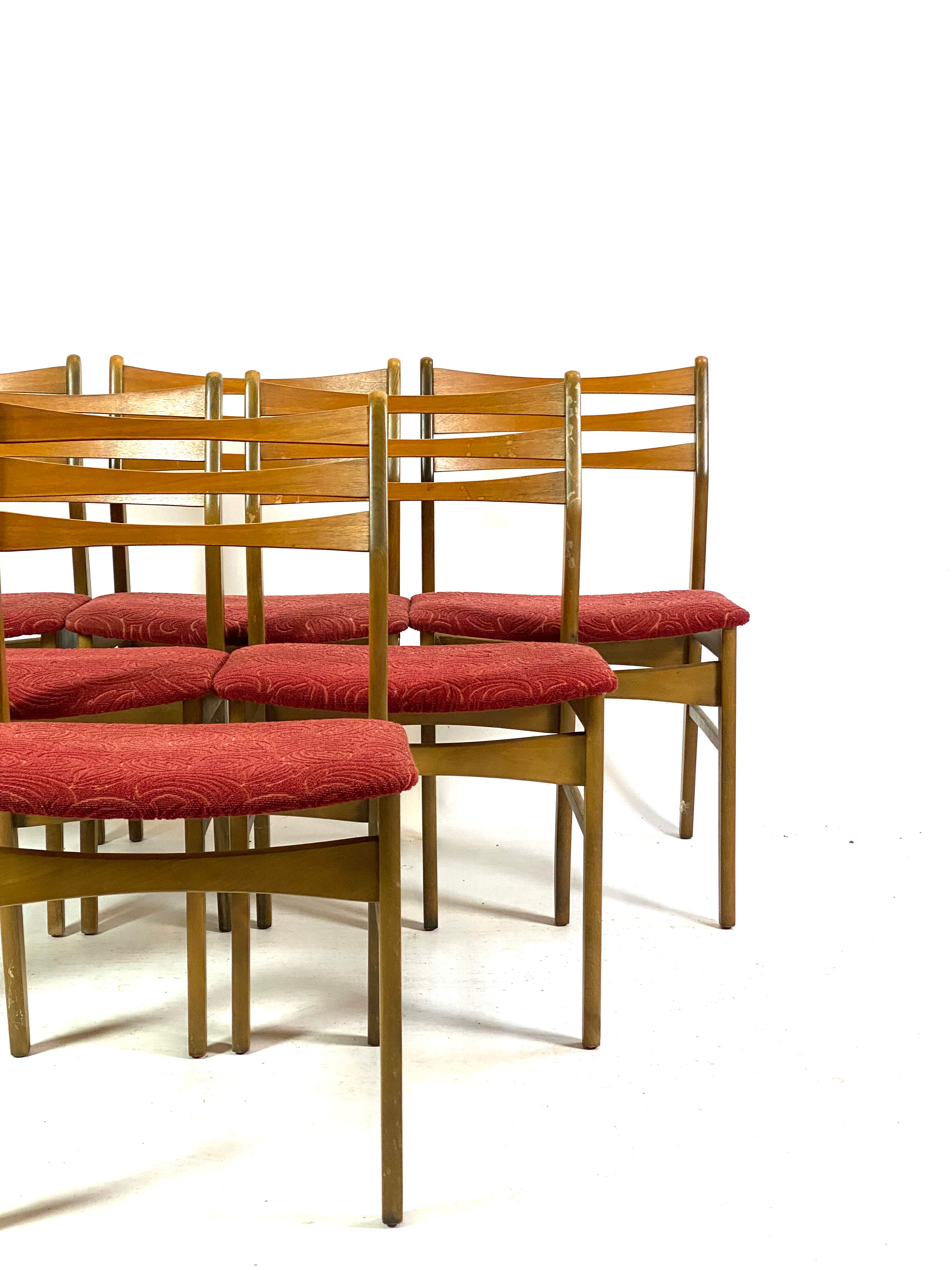 Six dining room chairs in dark polished wood, Danish design, 1960s