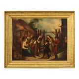 English painting oil on canvas genre scene from 18th century