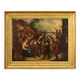 English painting oil on canvas genre scene from 18th century