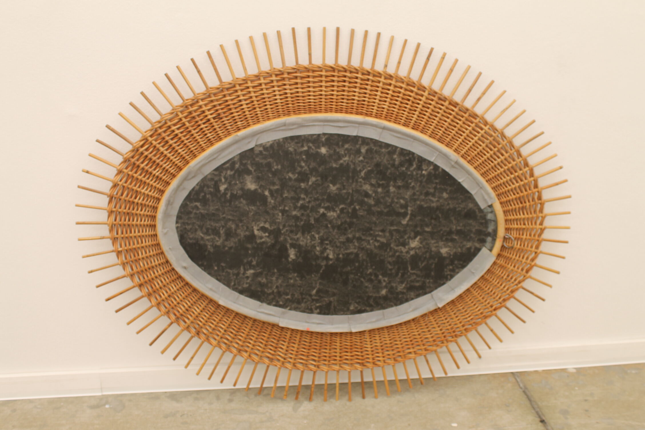 Midcentury rattan mirror by Jan Kalous for Úluv 1960s, czechoslovakia 85x55cm