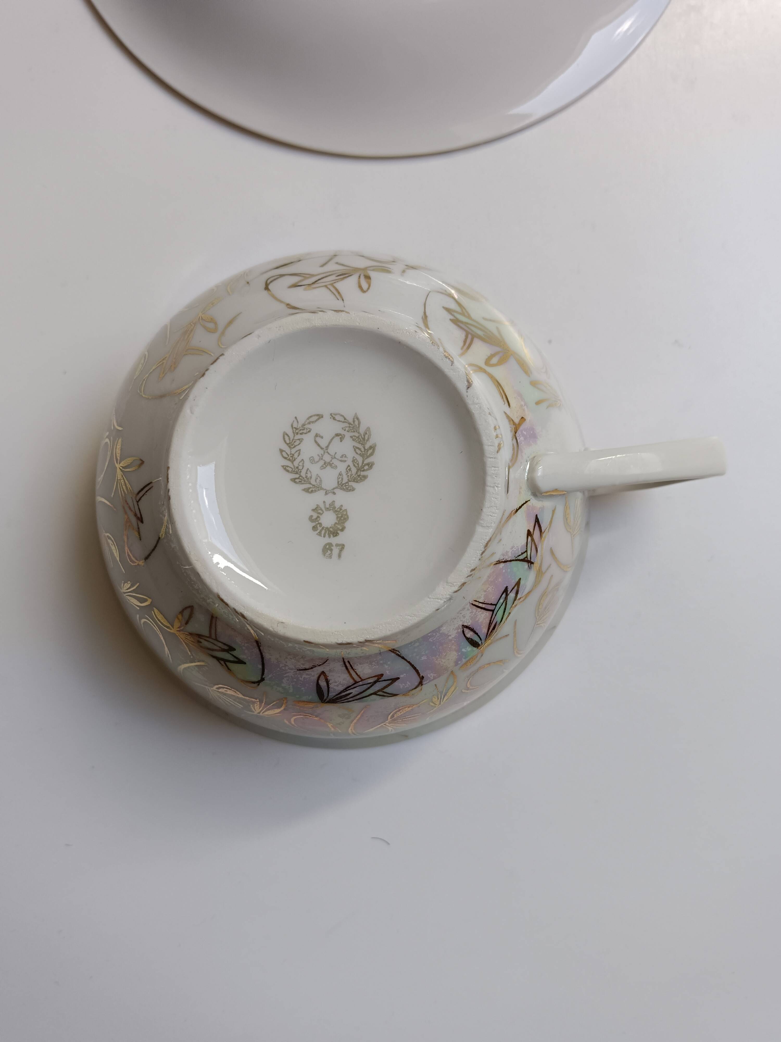 Large porcelain cup from Bavaria with a pearlescent finish and rose decorations.