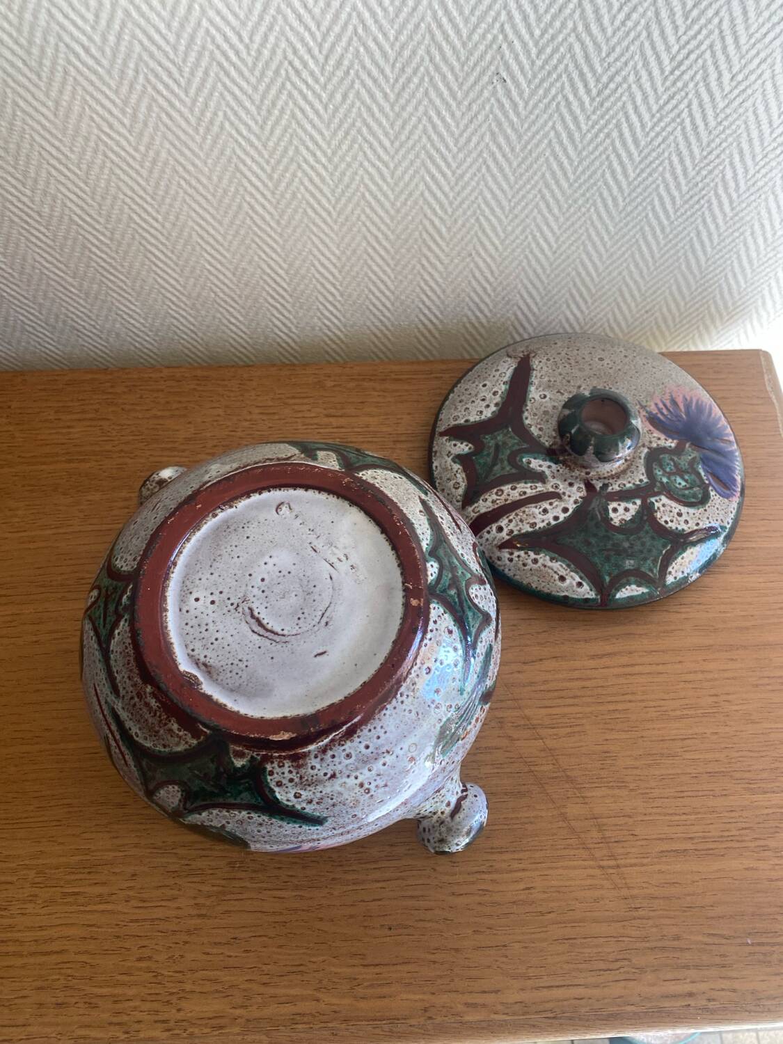 Service en ceramique vallauris 60s decor chardons