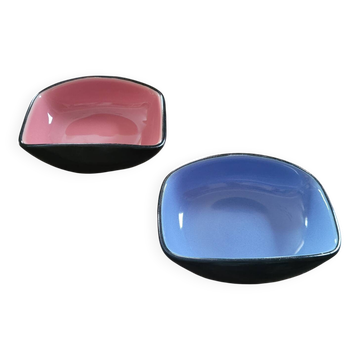 Paire de coupelles en céramique émaillée bicolore, années 1970