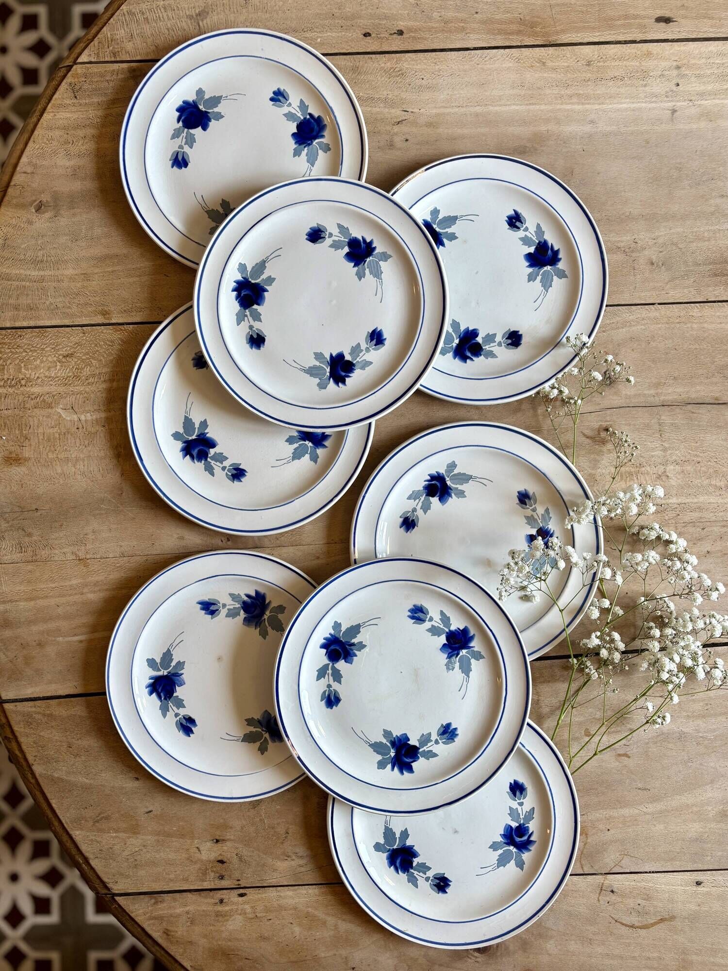 Set of 8 vintage dessert plates, Murcie model by Moulin des Loups