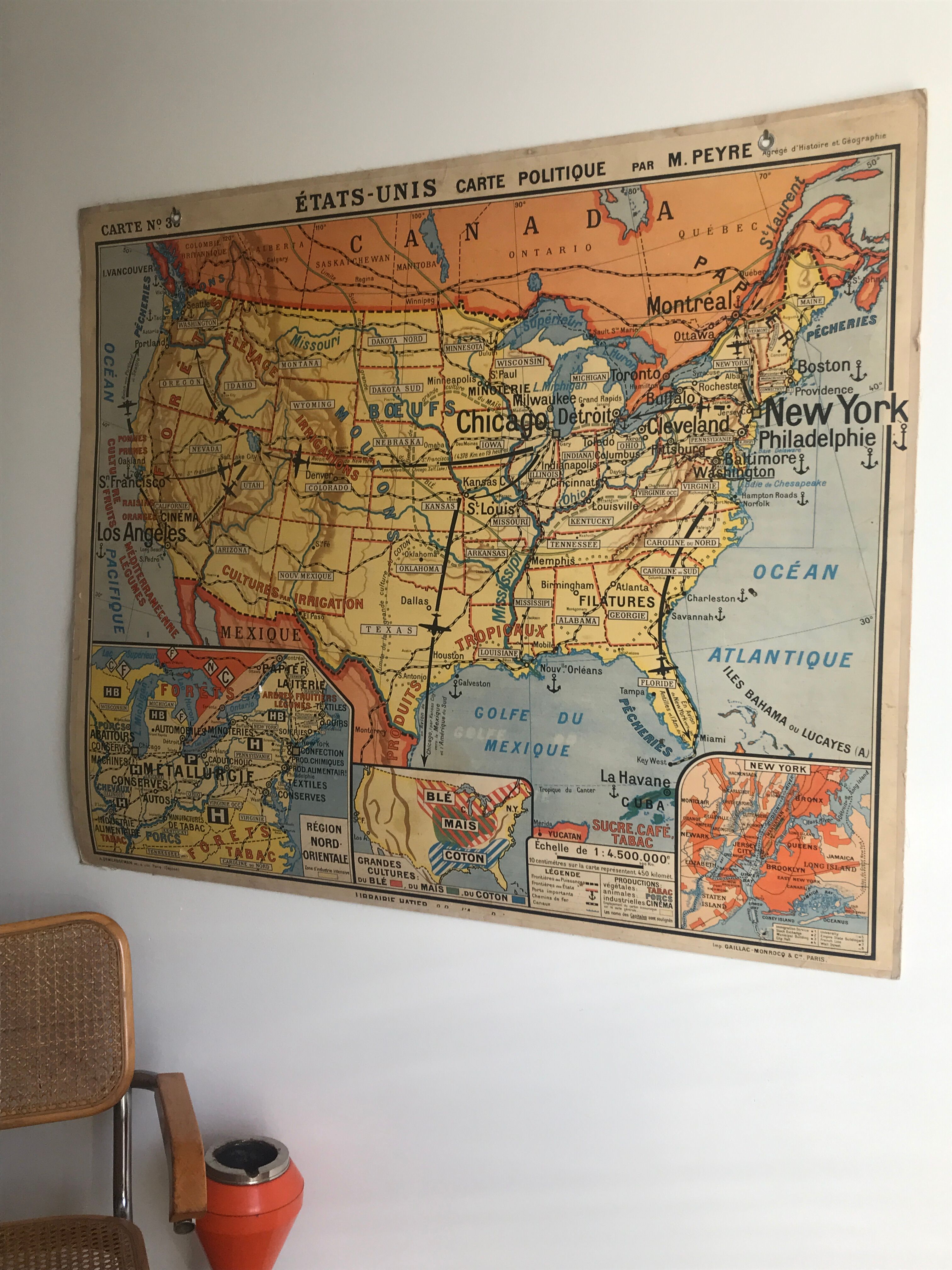 Vintage school map United States N°33 Editions Hatier by M.Peyre