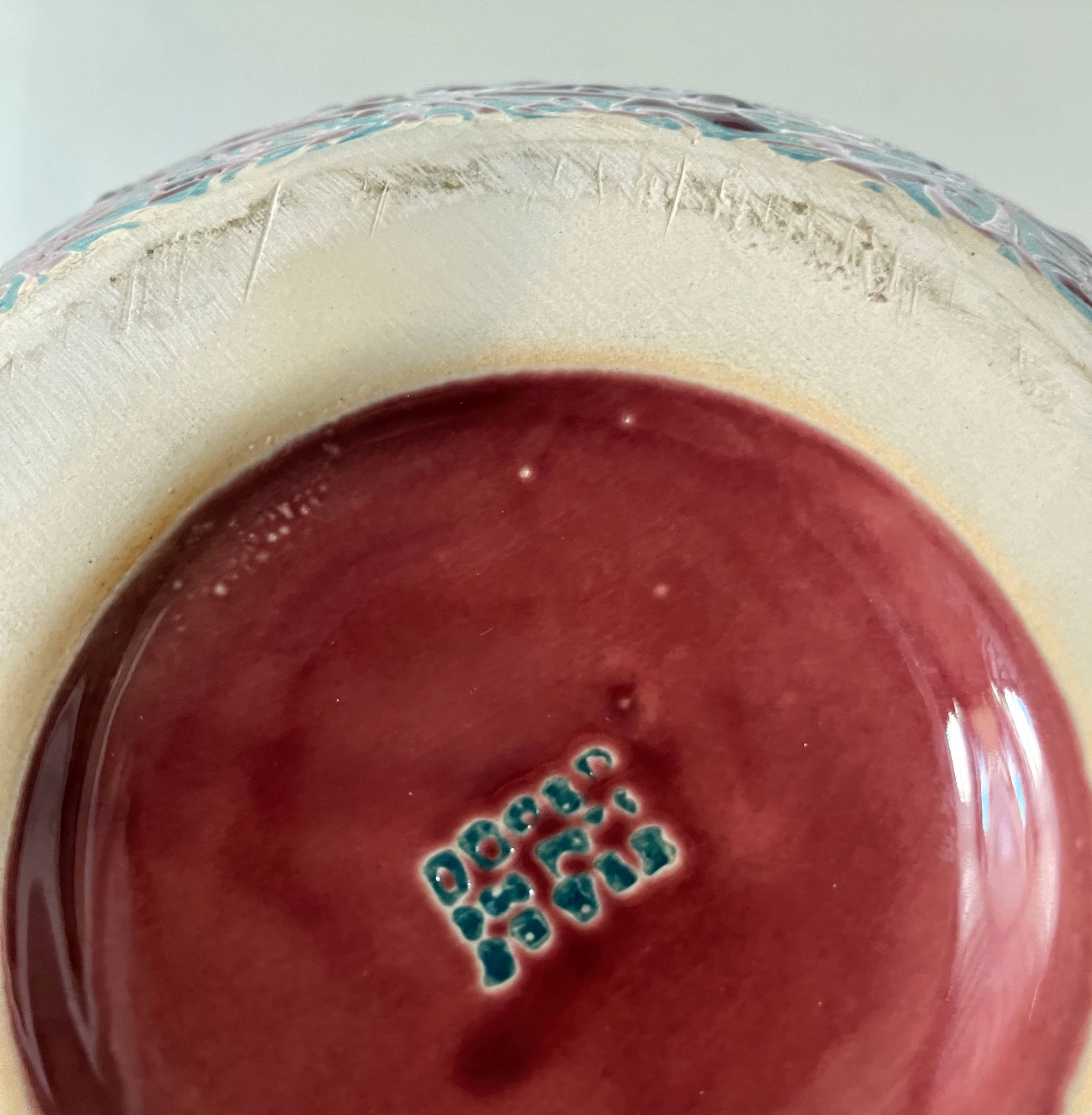 Large ceramic art vase with signed enamel interlacing