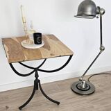 Oak and metal side table — industrial / art deco design