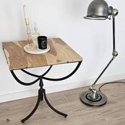 Oak and metal side table — industrial / art deco design