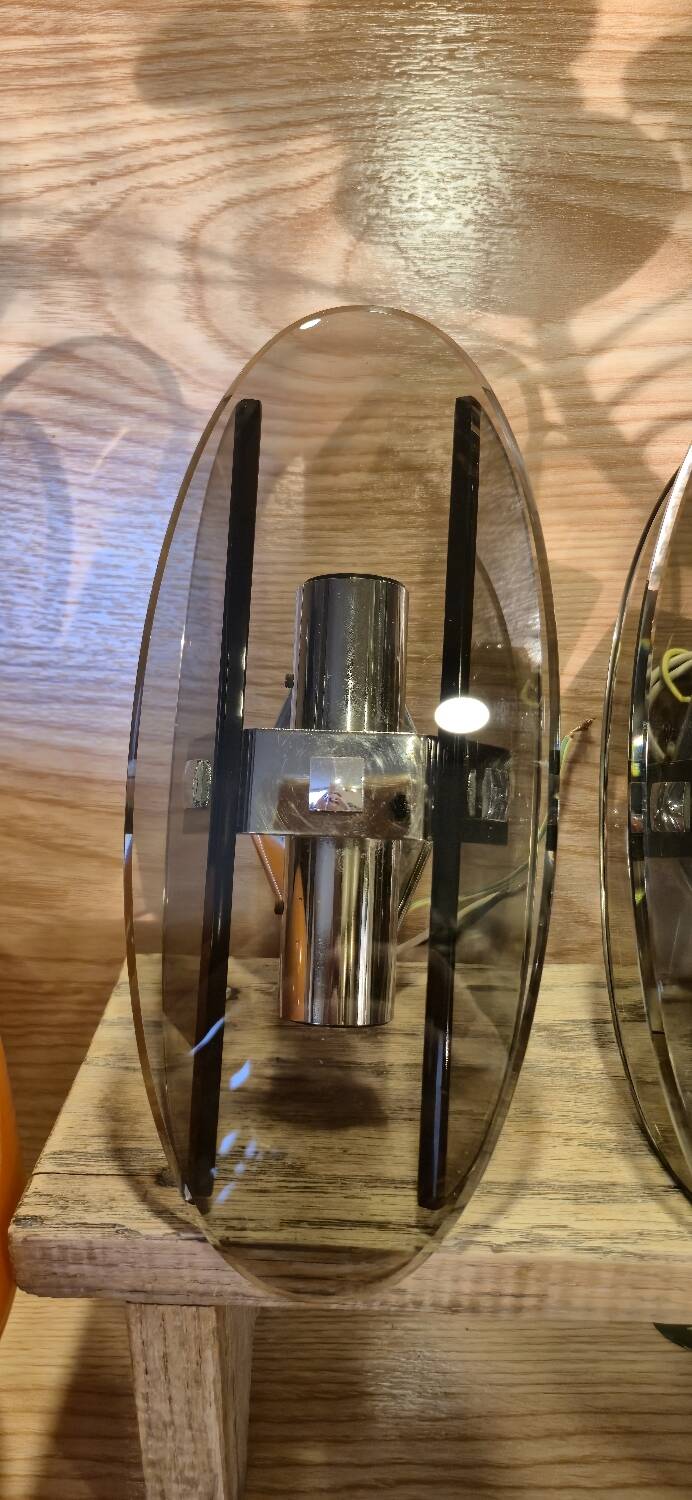 Stunning smoked glass wall sconces from the 1970s.